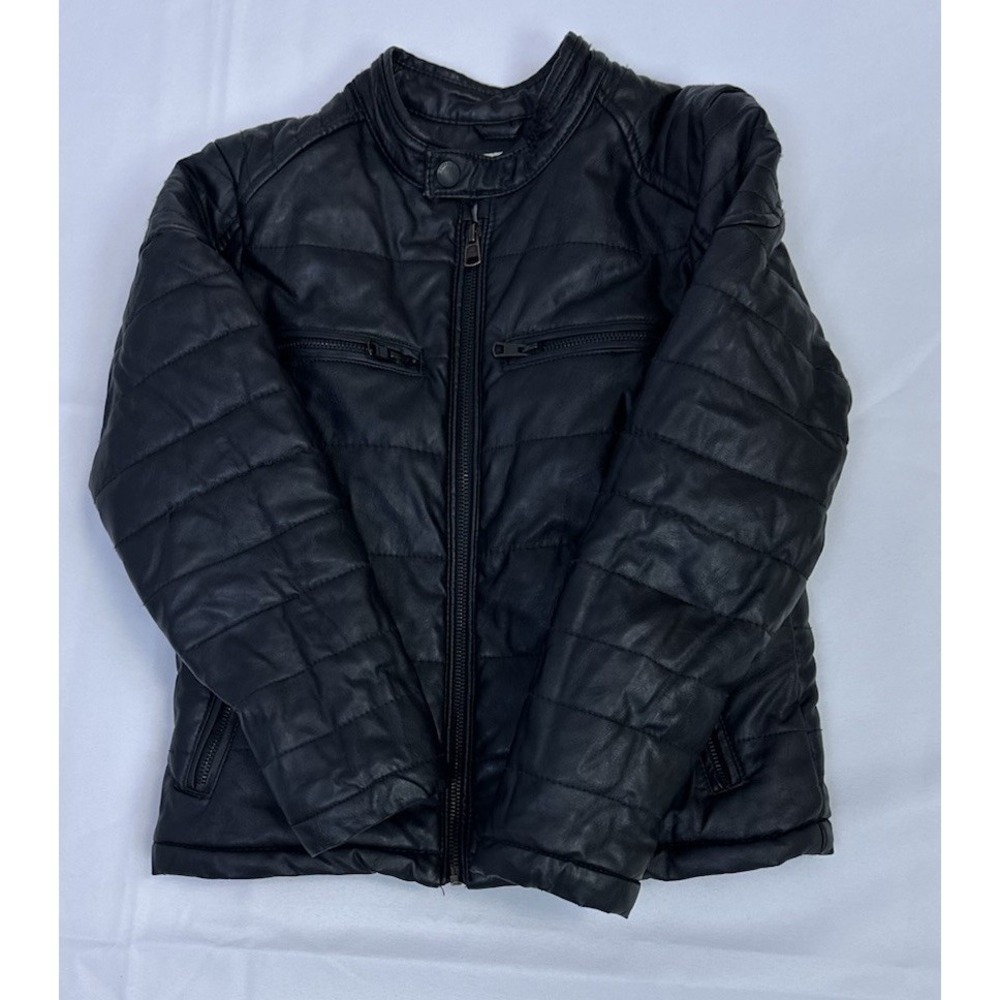 Zara Boys Jacket 8 Yrs Black Faux Leather Full Zip Pockets Long Sleeve